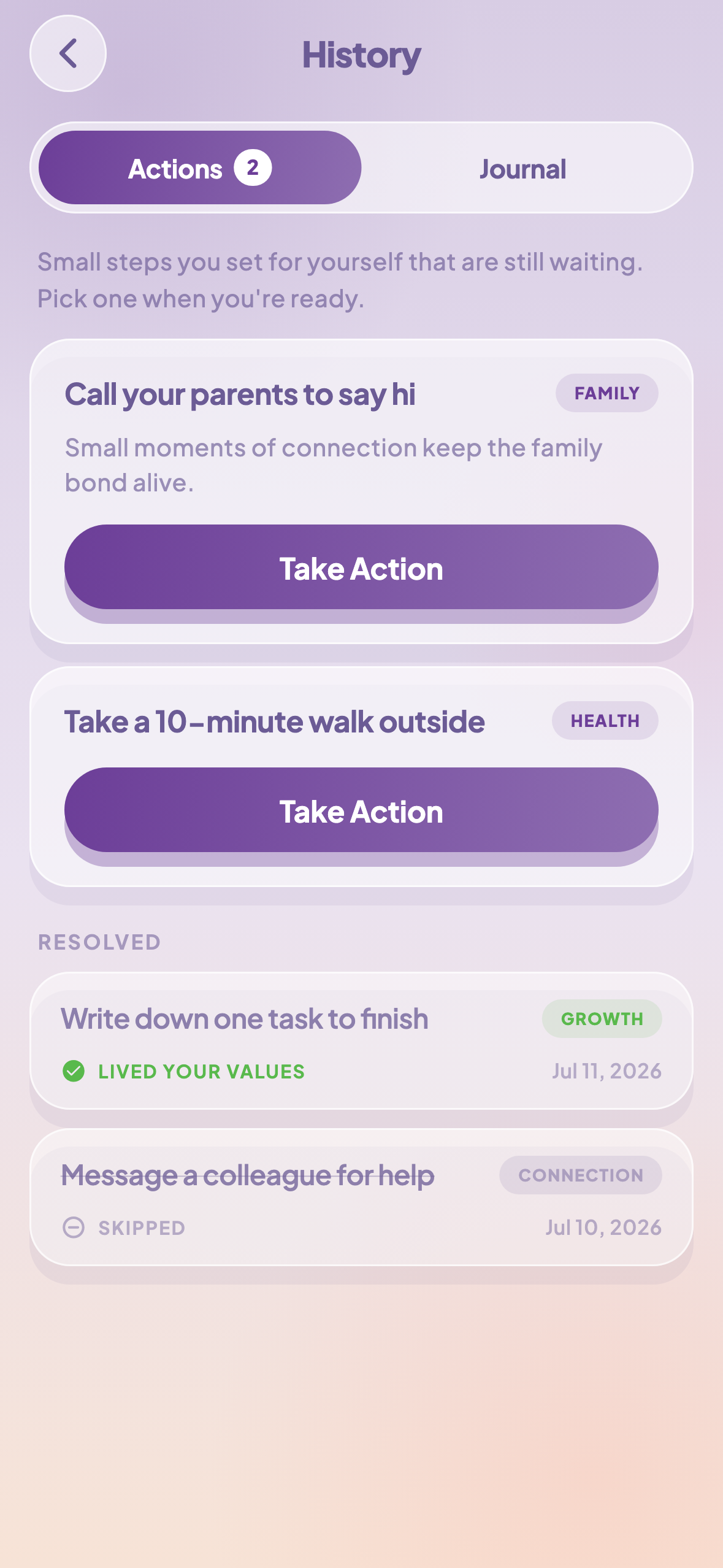Inner Compass action history